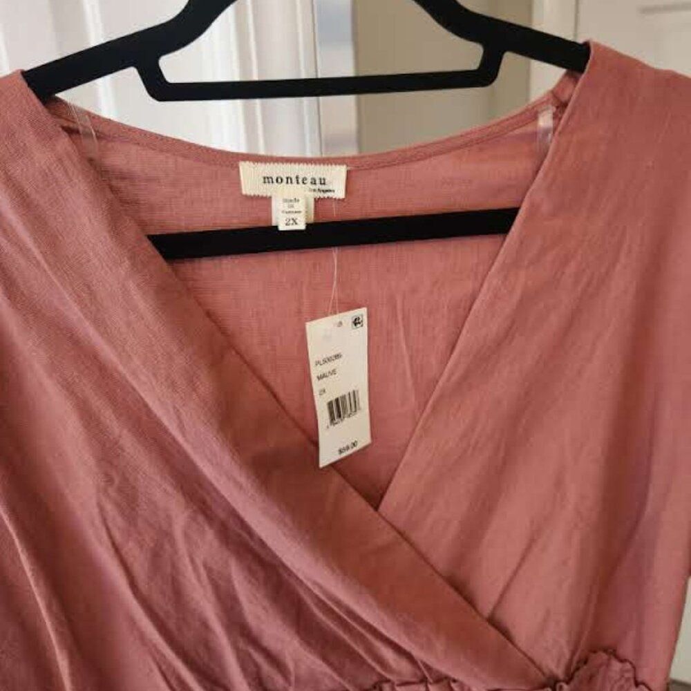 Monteau 2X Mauve Wrap Front Midi Dress - Picture 6 of 9